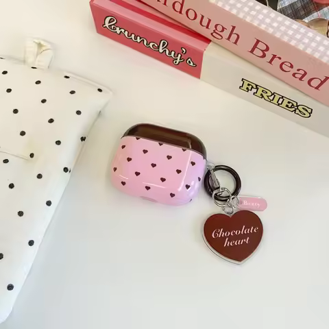 [Jbd] Simple pink brown love pendant Airpods4/3 earphone protective case cover pro2 second, third an