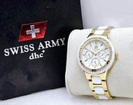 JAM TANGAN WANITA SWISS ARMY 2259 RANTAI KERAMIK STAINLESS STEEL CHRONO AKTIF ORIGINAL