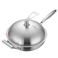 304Stainless Steel Wok Three-Layer Steel Less Lampblack Non-Coated Flat Non-Stick Frying Pan Binaural Induction Cooker U