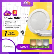 Duralux Led Downlight 18w Dr-6018r - Round, Sirim, Warm White/Cool White/Daylight (6") Lampu Siling