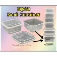 SQ 750 Square Disposable Plastic PP Food Container ( 50set± ) 750ML Microwaveable Food Container