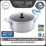 CORELLE DuraNano 24cm Casserole/Cookpot with Lid - Uncoated Non-Stick Stainless Steel Cookware (10 Y