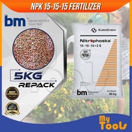 Mytools Fertilizer Nitrophoska Blue BEHN MEYER 15-15-15 (5KG) Baja Buah Cap Singa Kuda 5KG