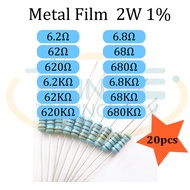 Resistor 2W Metal Film 6.2, 6.8, 62,68, 620,680, 6.2K,6.8K, 62K,68K, 620K,680K ohm 2W 1% 20 pcs