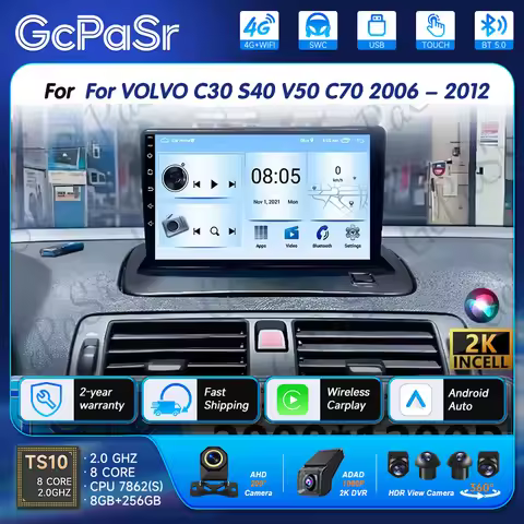 Android 16 For VOLVO C30 S40 V50 C70 2006 - 2012 Car Radio Multimedia Video Player Navigation stereo