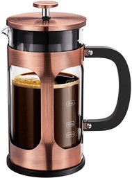 BAYKA French Press Coffee Maker, Large 304 Stainless Steel Coffee Press with 4 Filters, Cold Brew Heat Resistant Thickened Borosilicate Coffee Pot for Camping Travel Gifts, 34 Ounce, Silver 34oz Copper