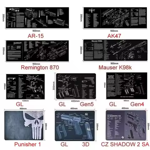 Gun Cleaning Rubber Mat Mouse Pad AR15 AK47 Remington 870 GLK GEN4 GEN 5 CZ-75 Punisher P220 P226 P2