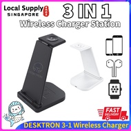 DESKTRON Wireless Charger Classic 3-in-1 Charging Dock, Charging Station For iP Phones and Smart Watches and Earphones