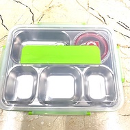Bộ khay cơm phần 5 ngăn inox 304 có chén đựng canh và muỗng đũa