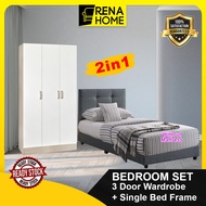 Best Selling Single / Queen Betroom Divan 2 /3 Door Wardrobe murah Economy Set Bilik Tidur /Almari Baju /Katil DIY Set