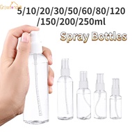 5/10/20/30/50/80/120/150/200/250ml Refillable Plastic Spray Bottles Portable Transparent Cosmetic Alcohol Container Travel Accessories