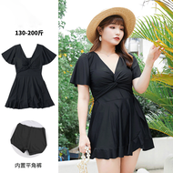 巧丂大码泳衣女士泡温泉遮肉肚子连体性感显瘦泳装裙式胖妹妹 黑色大码泳衣