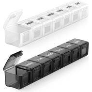 Weekly Pill Organizer, Large 7 Day Pill Case, Daily Vitamin Case Medicine Box, AM/PM Pill Containers for Medicine Supplements Fish Oil（White &amp; Black）
