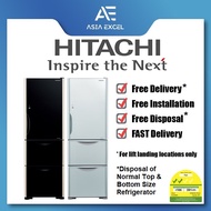 HITACHI R-SG38KPS 375L GLASS BLACK/SILVER BOTTOM FREEZER REFRIGERATOR WITH AUTOMATIC ICE MAKER