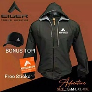 Jaket parasut Eiger waterproof anti air free topi & stiker