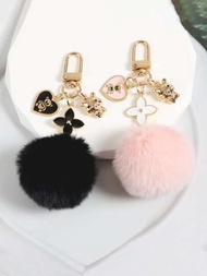 1入組可愛心形絨毛熊和小絨球包飾,鑰匙圈,Airpods耳機殼吊墜,禮物