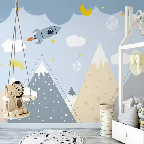 Custom Any Size Mural Wallpaper 3D Hand Drawn Valley Rocket Boy Girl Children Room Cartoon Fresco Pa