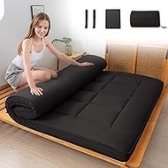 MAXYOYO Japanese Futon Mattress Queen Mattress Roll Up Mattress Floor Bed Floor Mattress for Adults Grid Tatami Mattress Foldable Mattress for Floor Guest Bed Camping Queen Bed Mattress Pad, Black