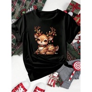 Cute Y2K Christmas Elf Print Women's Red T-Shirt