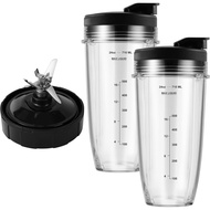 Blender Replacement Parts for Ninja, 24oz Ninja Blender Cups with To-Go Lids, 7 Fins Extractor Blade