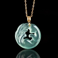 TIMESWIND Silver Natural Jade Light Green Nine-tailed Fox Pendant Women Necklace with Certificate