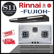 Rinnai RH-S3059-PBW Sleek &amp; Stylish  Matt Black Design LED Slimline Hood + Fujioh FH-GS5530 SVSS Stainless Steel Gas Hob With 2 Different Burner Size BUNDLE DEAL - FREE DELIVERY