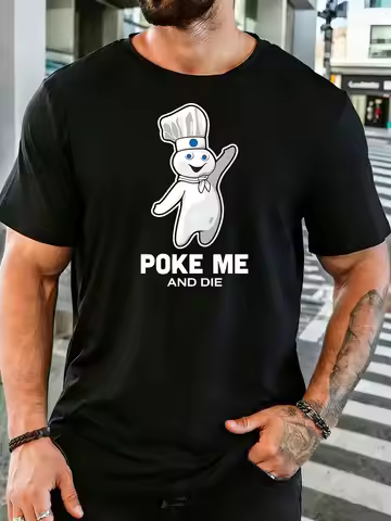 Mens Light Cotton T Shirt Cartoon Dough Chef Print O Neck Short Sleeve Loose Fit Daily Street Casual