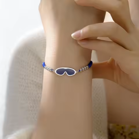 Lucktune Fashion Enamel Swimming Goggle Bracelet Adjustable Stainless Steel Women's Hand Bracelets B