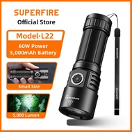 SUPERFIRE L22 60W LED Flashlight Ultra Bright 5000 Lumen Torch Power Bank Function Rechargeable Self