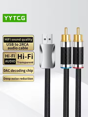 USB to 2RCA Audio Cable High Purity OFC Silver Plated USB to RCA Audio Cable For Speaker Amplifier B