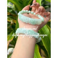 Jadite A Apple Green Marble Bracelet Mixed with Peony Carved Beads 8.5mm Svip