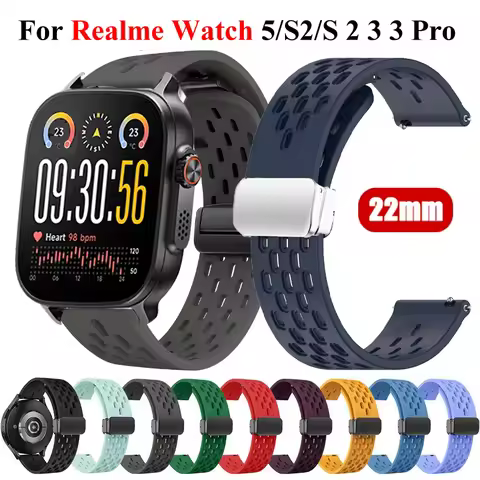 22mm Magnetic Buckle Strap For Realme Watch 5 Sport Silicone Band For Realme Watch S2/Realme S 2 2 P