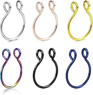 6 Colour 20G 0.8mm Fake Stretched Hoops Septum Faux Nose Rings Stainless Steel Horseshoe U-shaped No