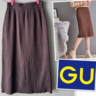 G-009 Gu Size S Brown Knitted Long Skirt Second Hand Very Beautiful Condition Waist 24-28 Inches Is 