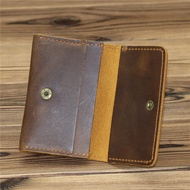 Vintage Handmade Top Layer Cowhide Leather Business Card Holder Driver License Accordion Coin Card W