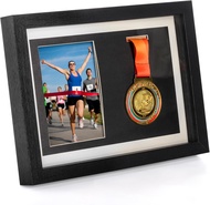 Hacaroa Medal Display Shadow Single Medal and Photo Display Frame Case Wood Marathon Medal Storage f