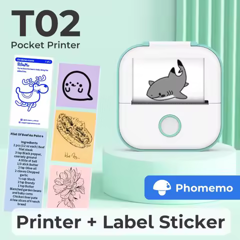 Phomemo Sticker Printer T02 Inkeless Maker Mini Printer Portable Bluetooth Thermal Pocket Photo Prin