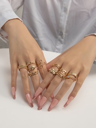 12 personaliti set fesyen gyro cinta rama-rama berlian buatan goreng doh Twists cincin emas