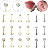 1 PC Stainless Steel Earring Stud 20G/18G Push-in Labret Lip Stud Piercing 2/3/4mm Crystal Nose Stud