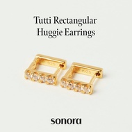 Sonora Tutti Rectangular Huggie Earrings, Serenade Collection, 18K Gold Plated 925 Sterling Silver