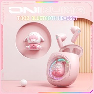 Onikuma T302 wireless earphones with cute compartment and replaceable dolls pink