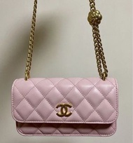 Chanel 菱格紋鏈條包 可調節 山茶花扣 廢包 new pink phone bag woc