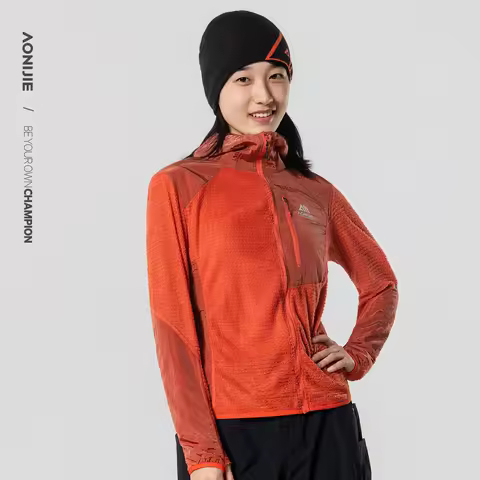 Aonijie Unisex Outdoor Velvet Hooded Jacket Windproof Standing Collar Breathable Light and Warm Runn