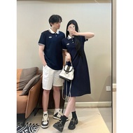 2025 Couple Wear Summer New Style Short-Sleeved Lapel Collar One Skirt One Dress One Dress One Dress