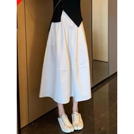 White Long Skirt A-Line Half-Length Bud Skirt Slimmer Look Covering Flesh Mid-Length Small Skirt Jap