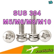304 SS 3-in-1 Concrete Screw Anchor Set | Cross Head Round Screw with Plug & Nut for Heavy Duty Outd
