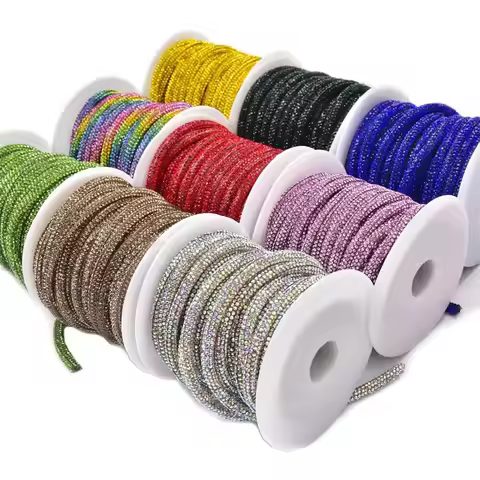 5m 6mm Bling Crystal Diamond Rope Round Rhinestone Soft Tube Trim for DIY Shoelace Hoodie Pants Draw