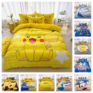 Cartoon Pikachu mattress cover 100% cotton 4in1 Solid Color Bed Sheet Set With Quilt Cover Queen King Size Duvet Cover Set for Double Beds Waffle Print Comforter Cove