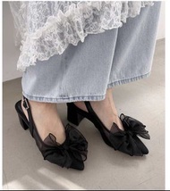 日本Heather 網紗 尖頭slingback 蝴蝶結 高跟後帶 涼鞋