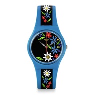 Swatch Edelblau Blue Quartz 34mm Silicone Strap Watch